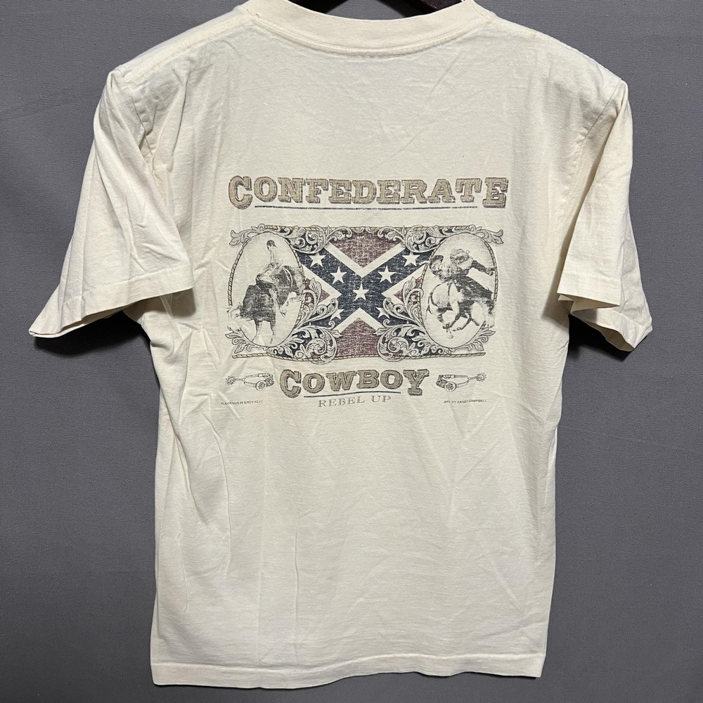 Cowboy Shirt Mens Medium White Rebel Up Western Graphic Tee T-Shirt